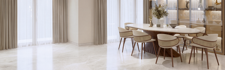 Bonsai marble dining table with Mudhif chairs — Last Pieces offers
