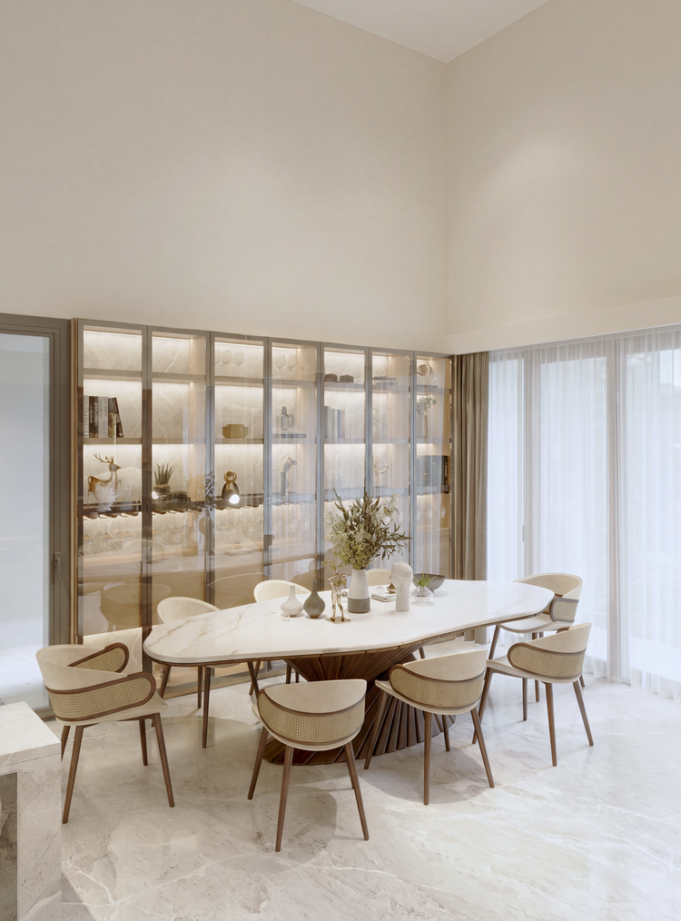 Bonsai marble dining table with Mudhif chairs — Last Pieces offers