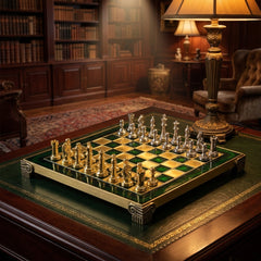 Luxury Green & Gold Metal Chess Set by Manopoulos - Main View