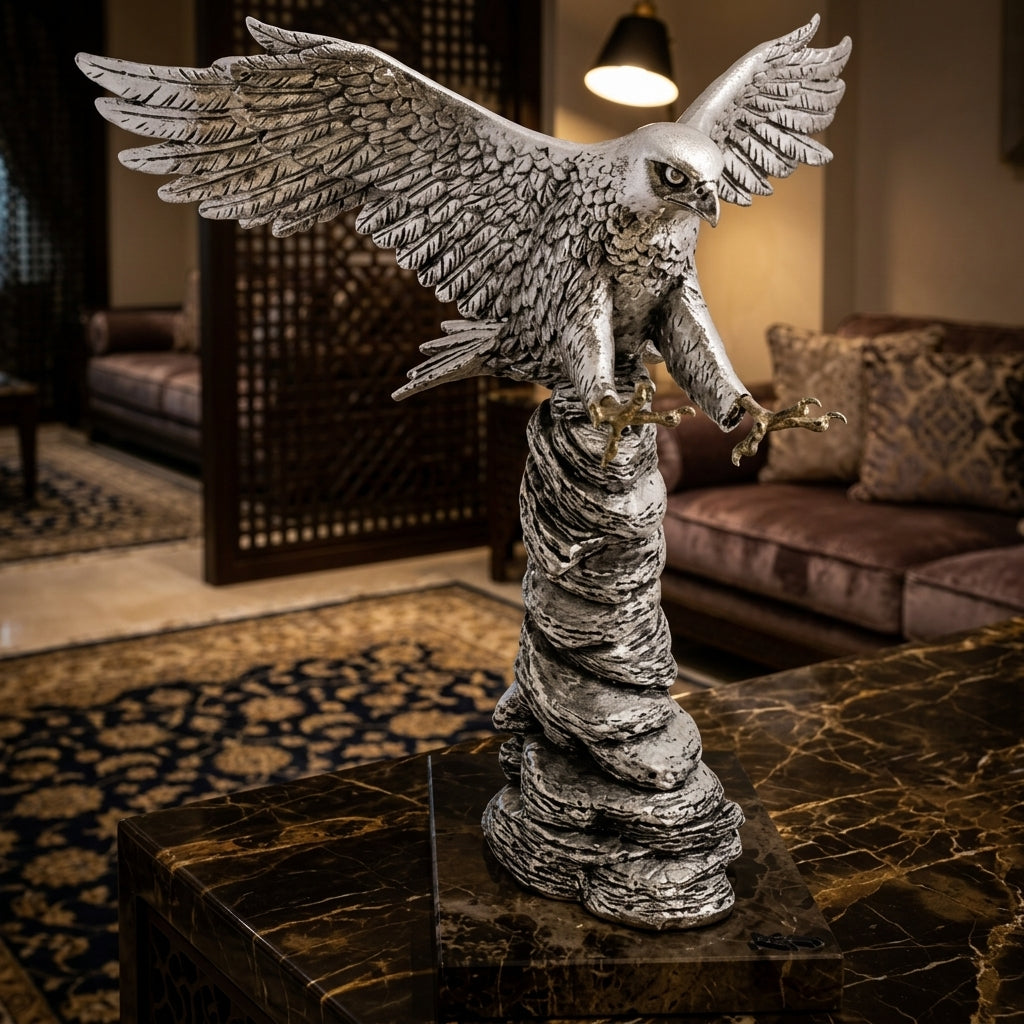 Silver Falcon Landing – Luxurious Artistic Sculpture by Anglada Esculturas - Close-up