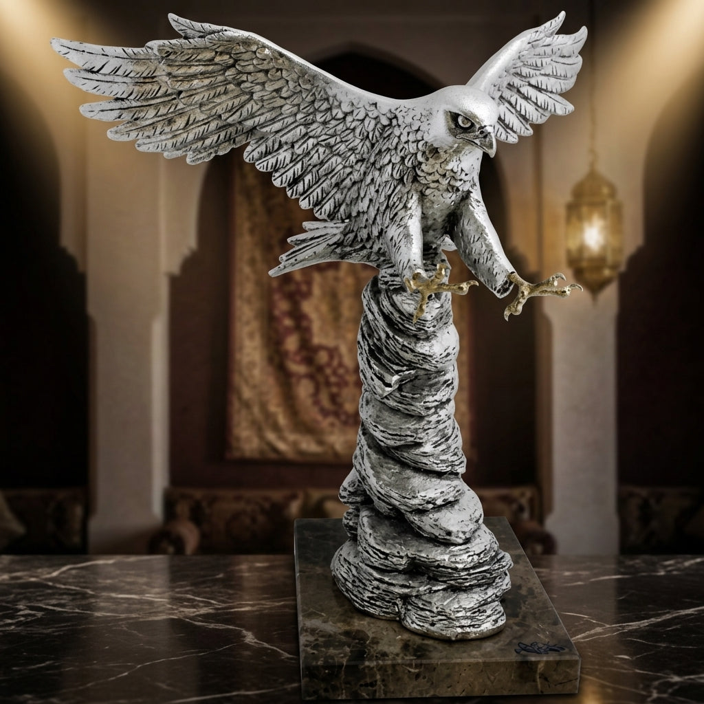 Silver Falcon Landing – Luxurious Artistic Sculpture by Anglada Esculturas - Detail View