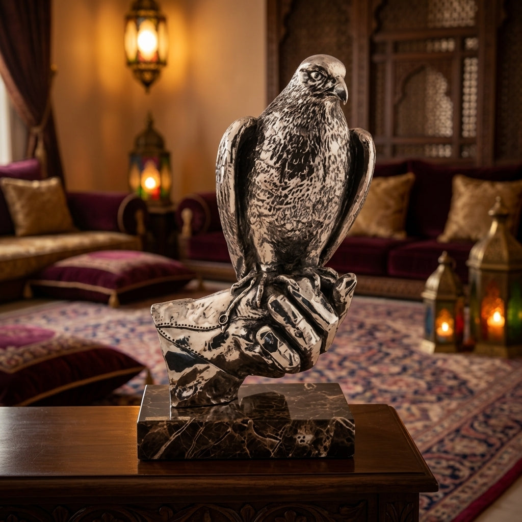 Silver Falcon on Hand – Elegant Artistic Sculpture by Anglada Esculturas - Detail View