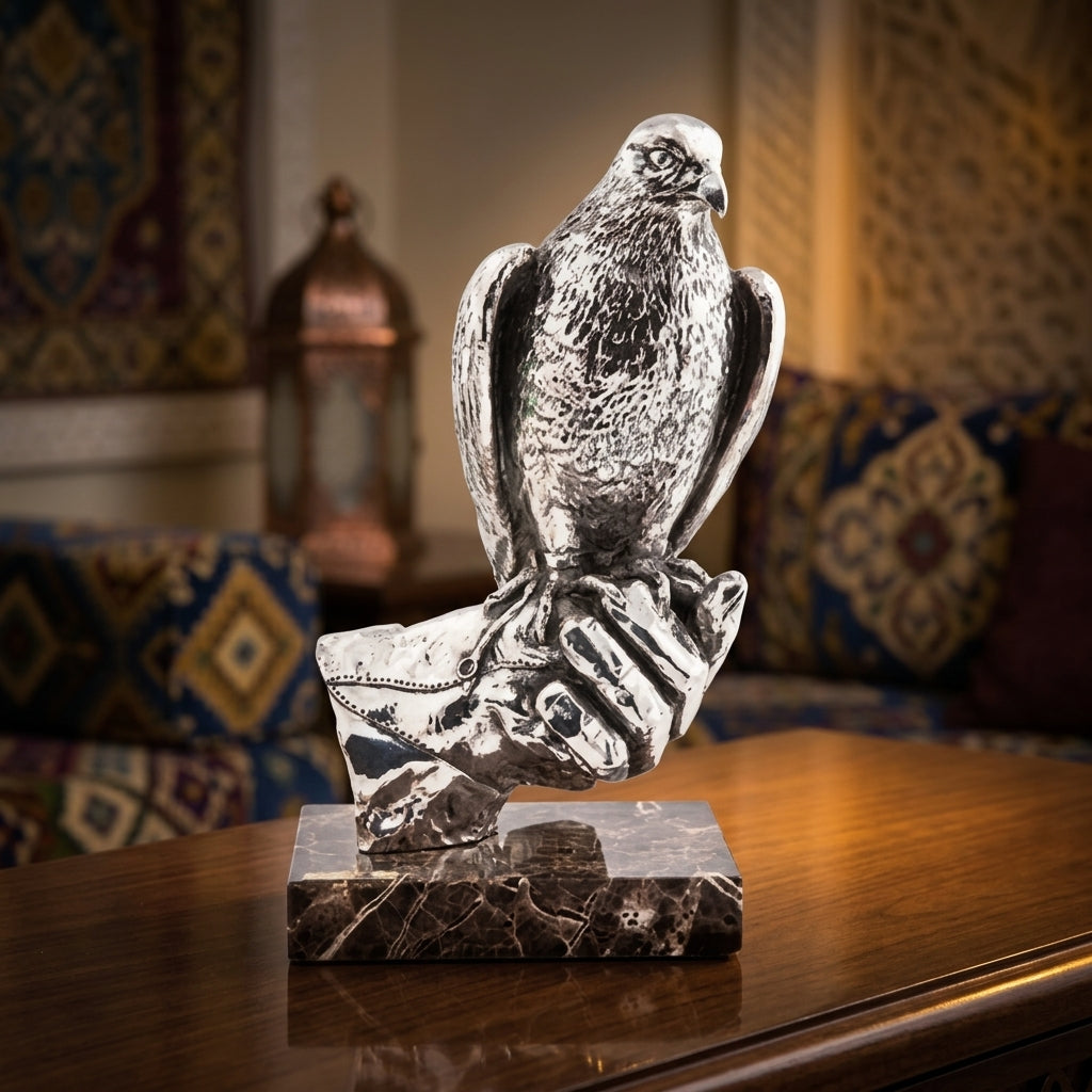 Silver Falcon on Hand – Elegant Artistic Sculpture by Anglada Esculturas - Alternate Angle