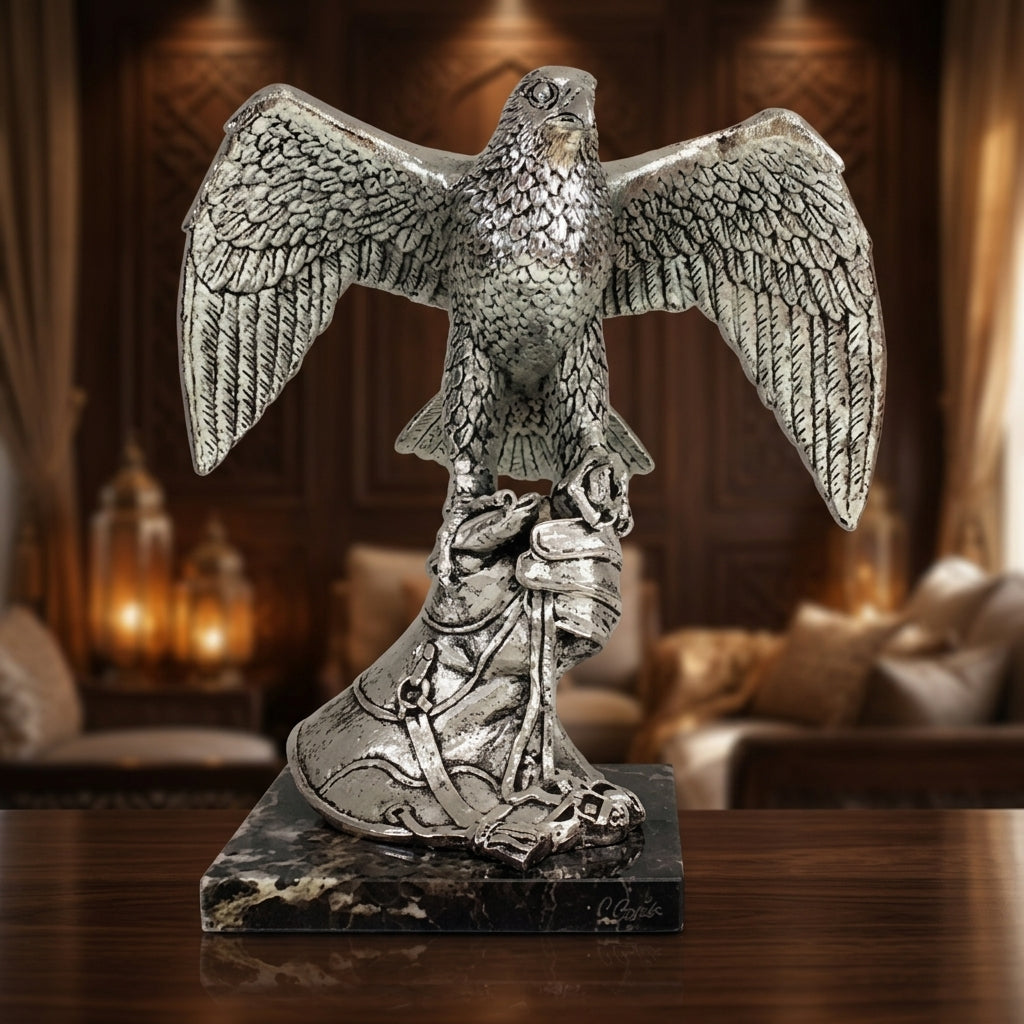 Silver Falcon with Spread Wings on Hand – Luxurious Artistic Sculpture by Anglada Esculturas - Alternate Angle