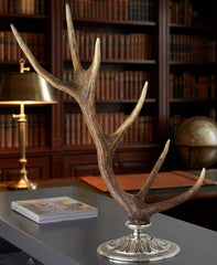 Natural Antler on Ornate Silver-Plated Base by Petri Firenze - Close-up