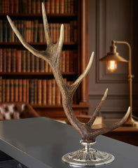Natural Antler on Ornate Silver-Plated Base by Petri Firenze - Detail View