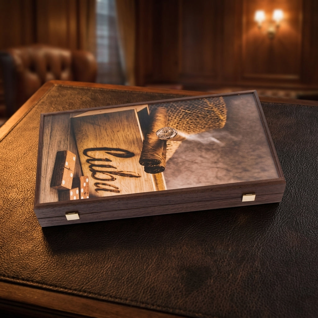 Handcrafted Robusto Cigar Backgammon Set by Manopoulos - Detail View