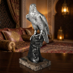 Silver Falcon on Hand Sculpture by Anglada Esculturas - Alternate Angle