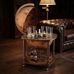 Caronte Trolley Globe – 16th Century Cartography – Rotating Globe with Drinks Cabinet on Wheels by Zoffoli - Close-up