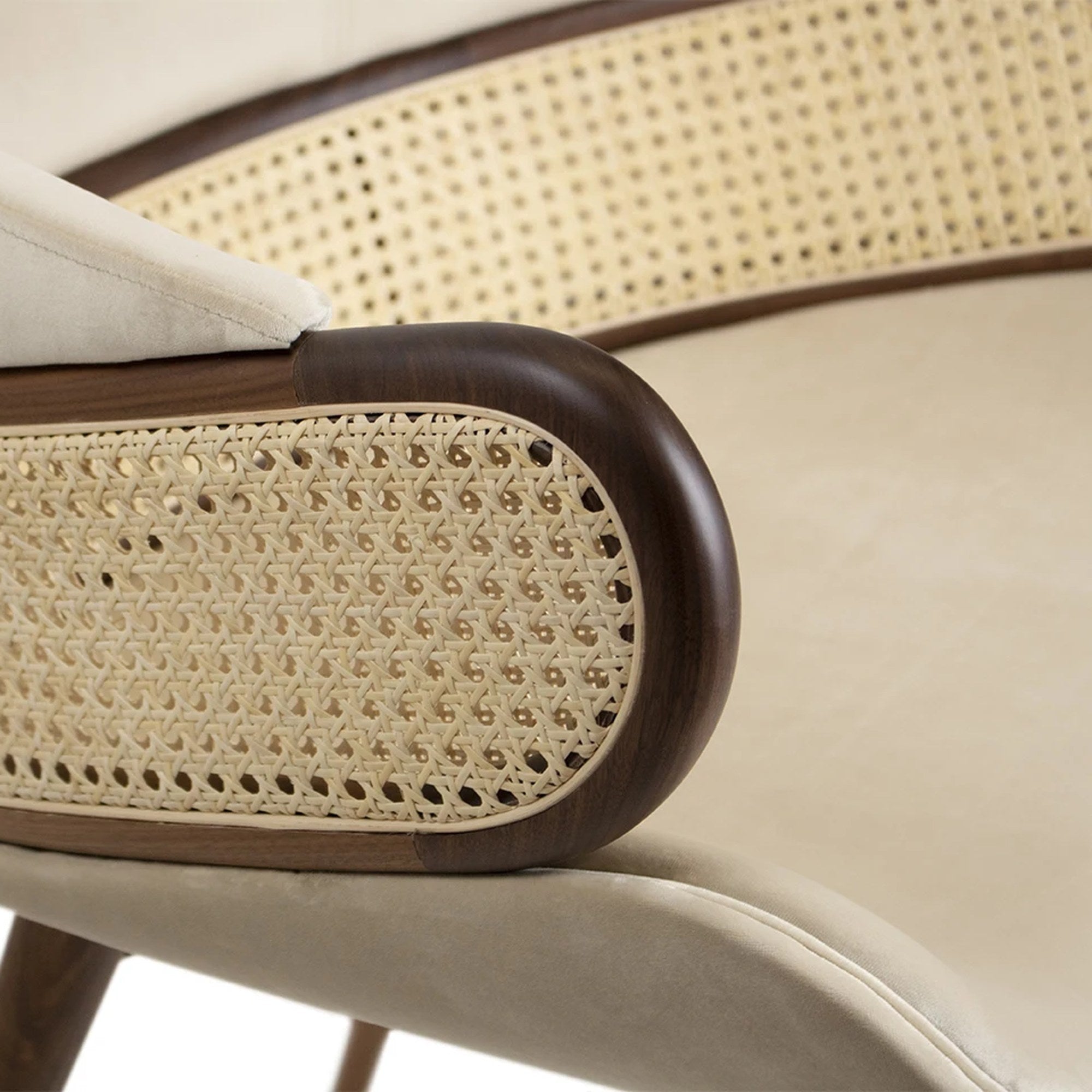 Mudhif Dining Armchair in Suede and Walnut — Alma De Luce