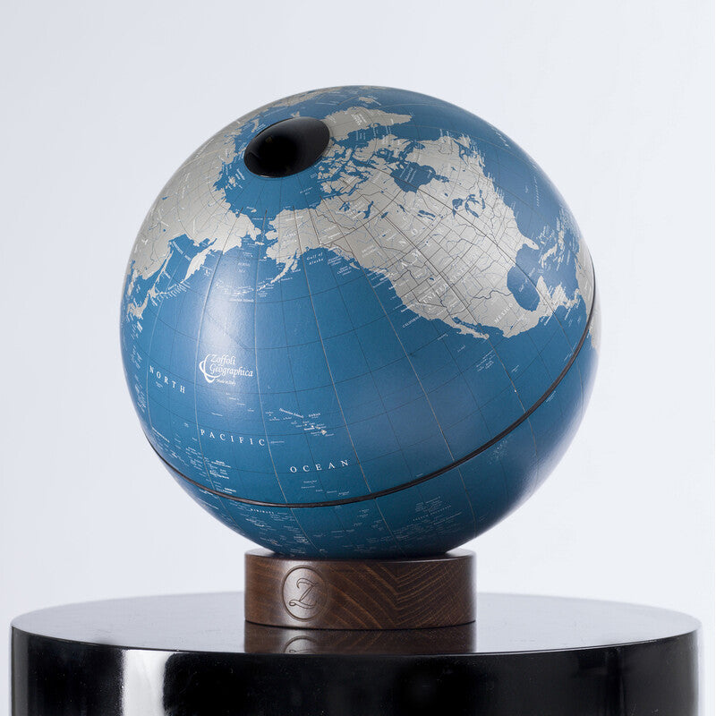 Orbis Dove Grey Desk Globe – Hand-Finished Beechwood Base – Contemporary Consultable Map by Zoffoli - Alternate Angle