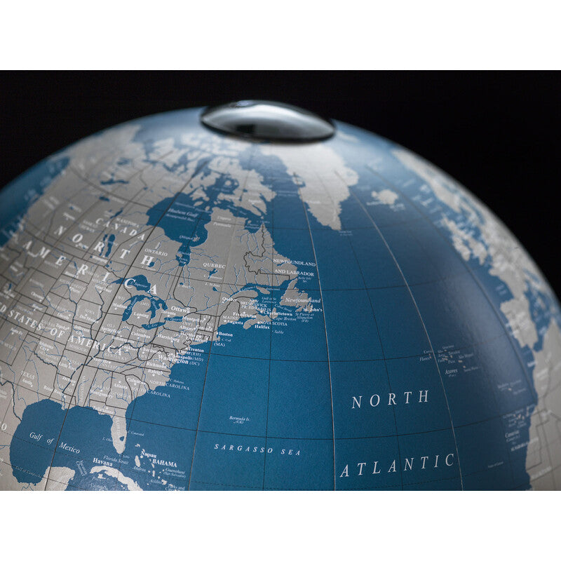 Orbis Dove Grey Desk Globe – Hand-Finished Beechwood Base – Contemporary Consultable Map by Zoffoli - Close-up
