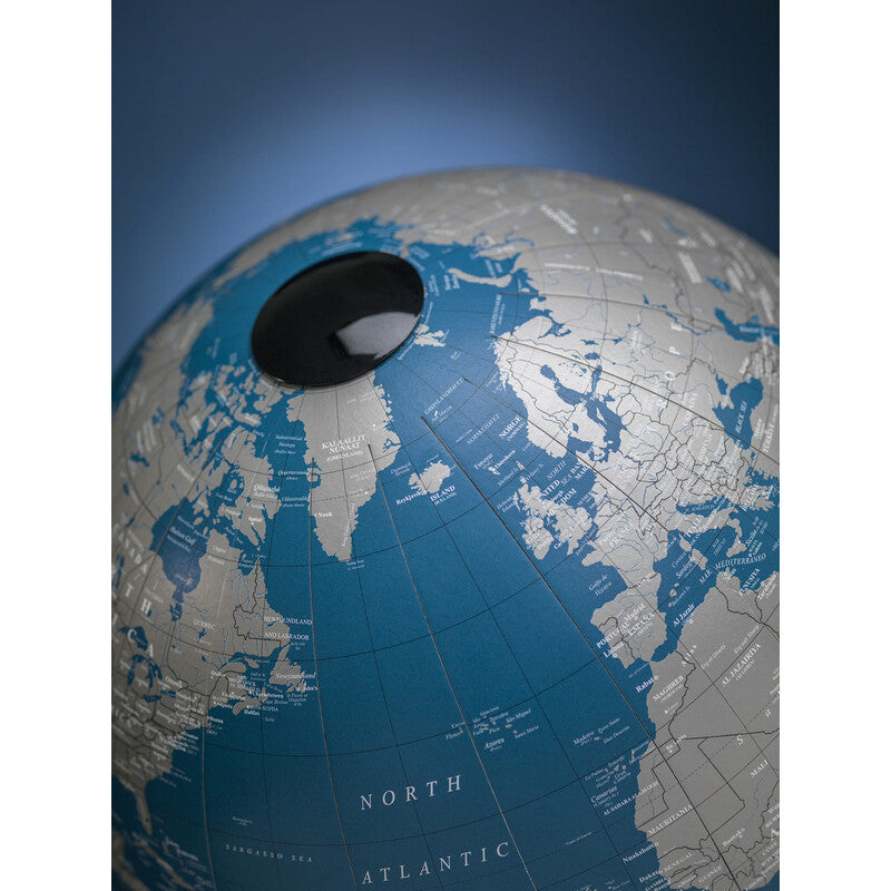 Orbis Dove Grey Desk Globe – Hand-Finished Beechwood Base – Contemporary Consultable Map by Zoffoli - Set View