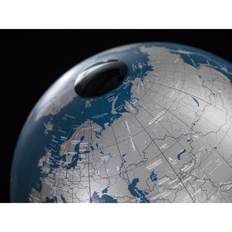 Orbis Dove Grey Desk Globe – Hand-Finished Beechwood Base – Contemporary Consultable Map by Zoffoli - Detail View