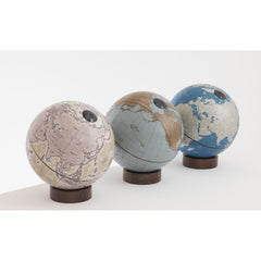 Orbis Sage Green Desk Globe – Hand-Finished Beechwood Base – Contemporary Consultable Map by Zoffoli - Close-up