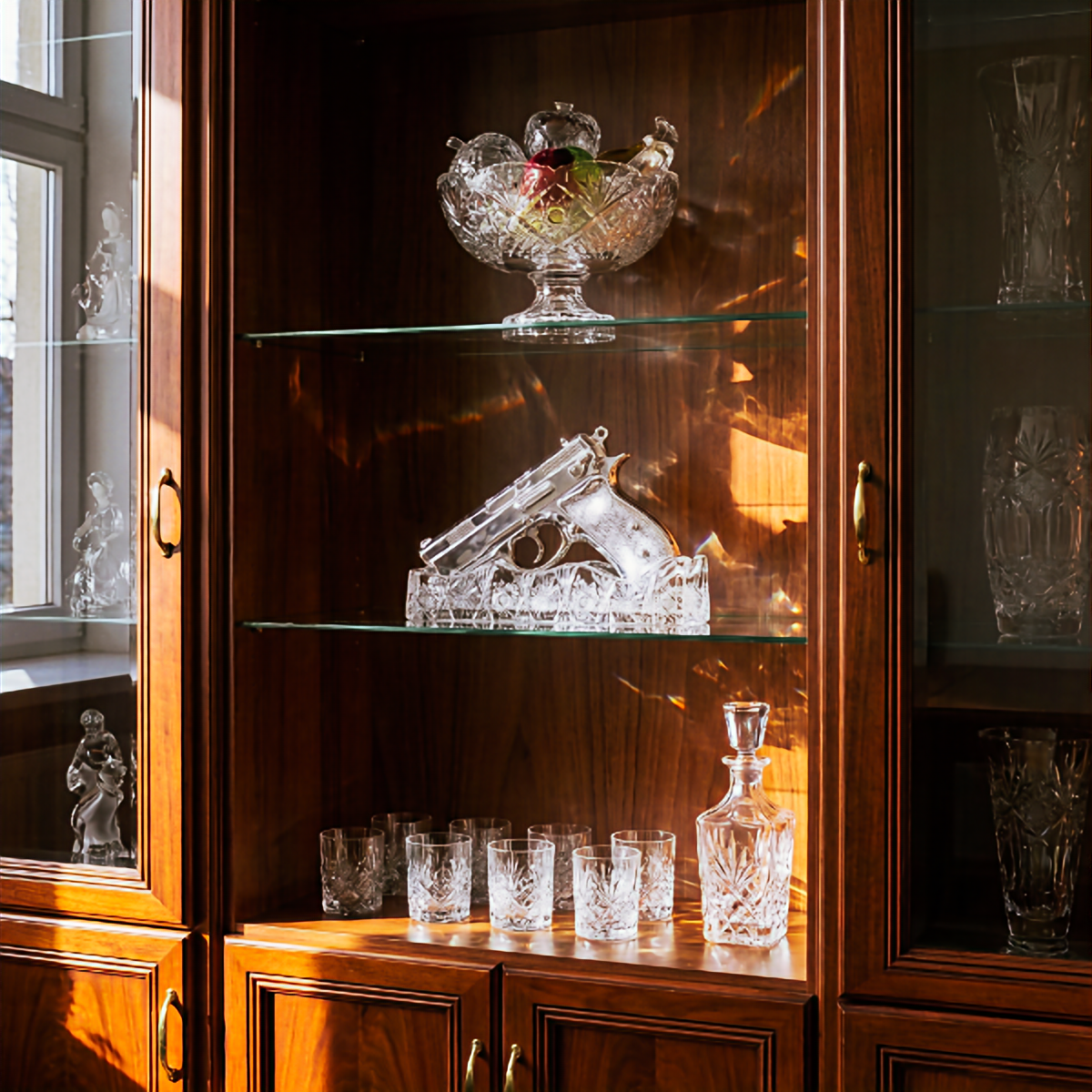 Platinum crystal sculpture on display