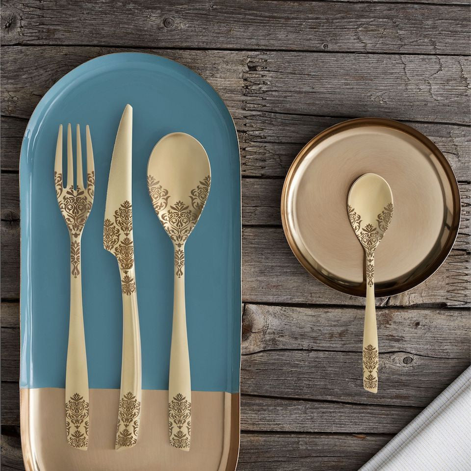 Riviera Dévoré Champagne – PVD – 75-Piece Cutlery Set – Wengé Wood Box