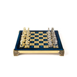 Luxury Blue & Gold Metal Chess Set by Manopoulos - Detail View