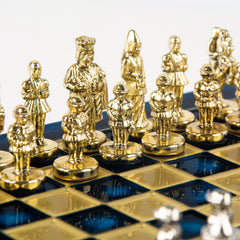 Luxury Blue & Gold Metal Chess Set by Manopoulos - Alternate Angle