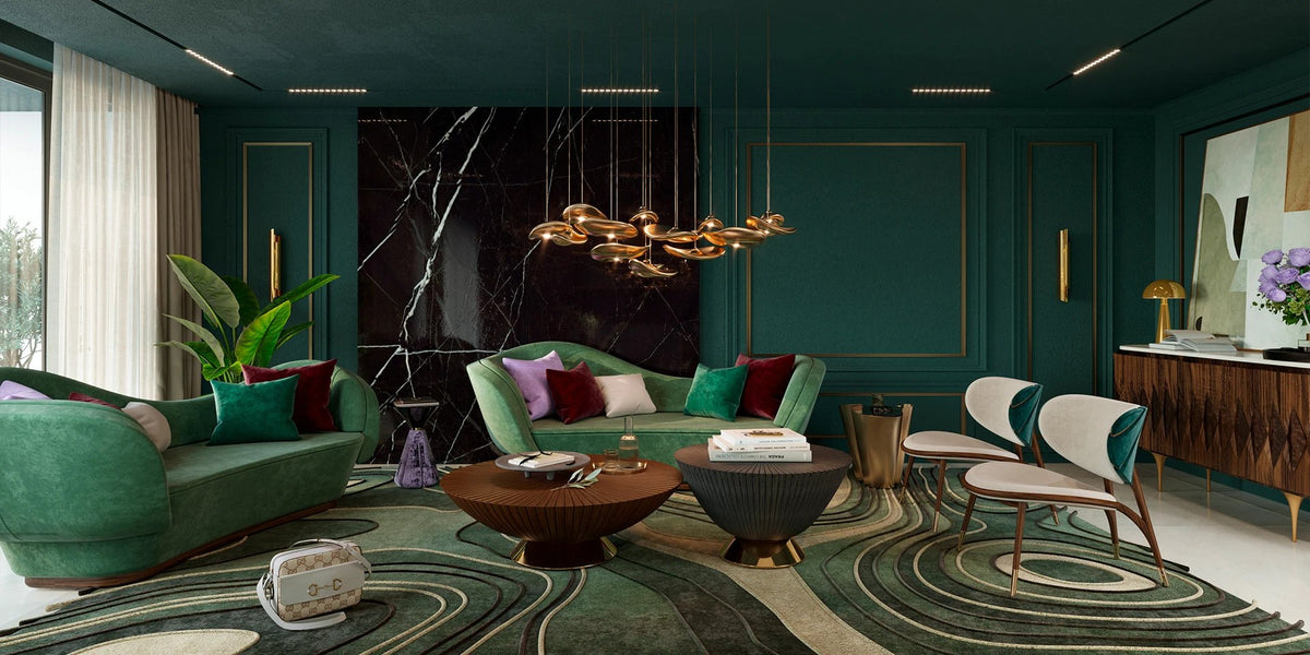Uchiwa Armchair in Velvet and American Walnut with Fan Back | Alma De Luce