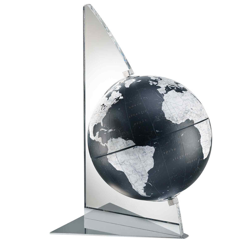 Vela Black Desk Globe – Contemporary Marble-Black Map – Acrylic Sail Frame, Italian Design by Zoffoli - Alternate Angle
