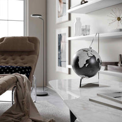 Vela Black Desk Globe – Contemporary Marble-Black Map – Acrylic Sail Frame, Italian Design by Zoffoli - Main View
