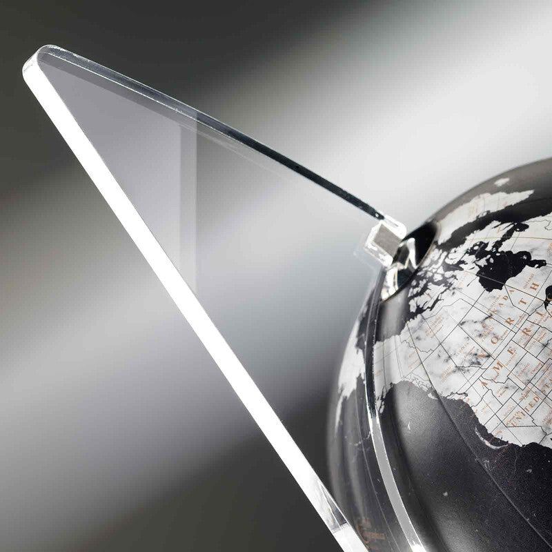 Vela Black Desk Globe – Contemporary Marble-Black Map – Acrylic Sail Frame, Italian Design by Zoffoli - Close-up