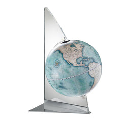 Vela Indaco Desk Globe – Indigo Blue Contemporary Map – Acrylic Sail Frame, Italian Design by Zoffoli - Alternate Angle