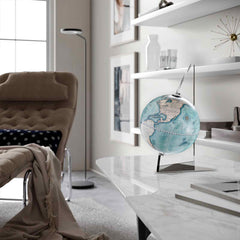 Vela Indaco Desk Globe – Indigo Blue Contemporary Map – Acrylic Sail Frame, Italian Design by Zoffoli - Main View