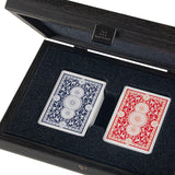 PLASTIC COATED PLAYING CARDS in Dark Grey Leather Croc tote wooden case by Manopoulos - Alternate Angle