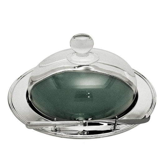 Round cheese tray w/glass bell cover and knife - LAZADO