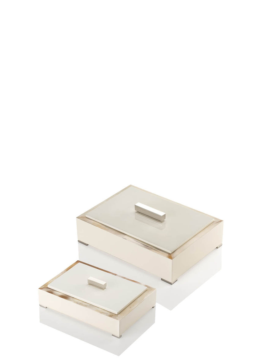 SELENE Box - Rectangular box in horn and wood with lacquered ivory gloss finish - LAZADO