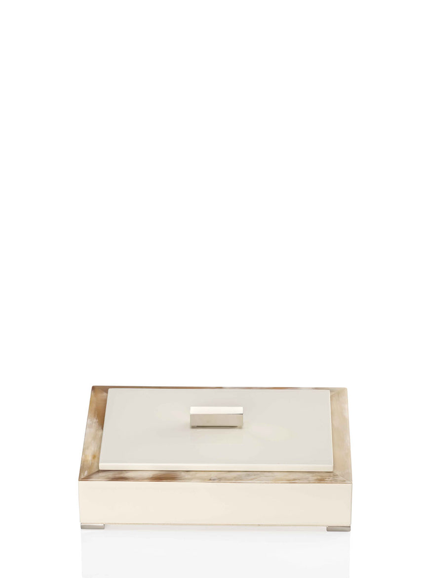 SELENE Box - Rectangular box in horn and wood with lacquered ivory gloss finish - LAZADO