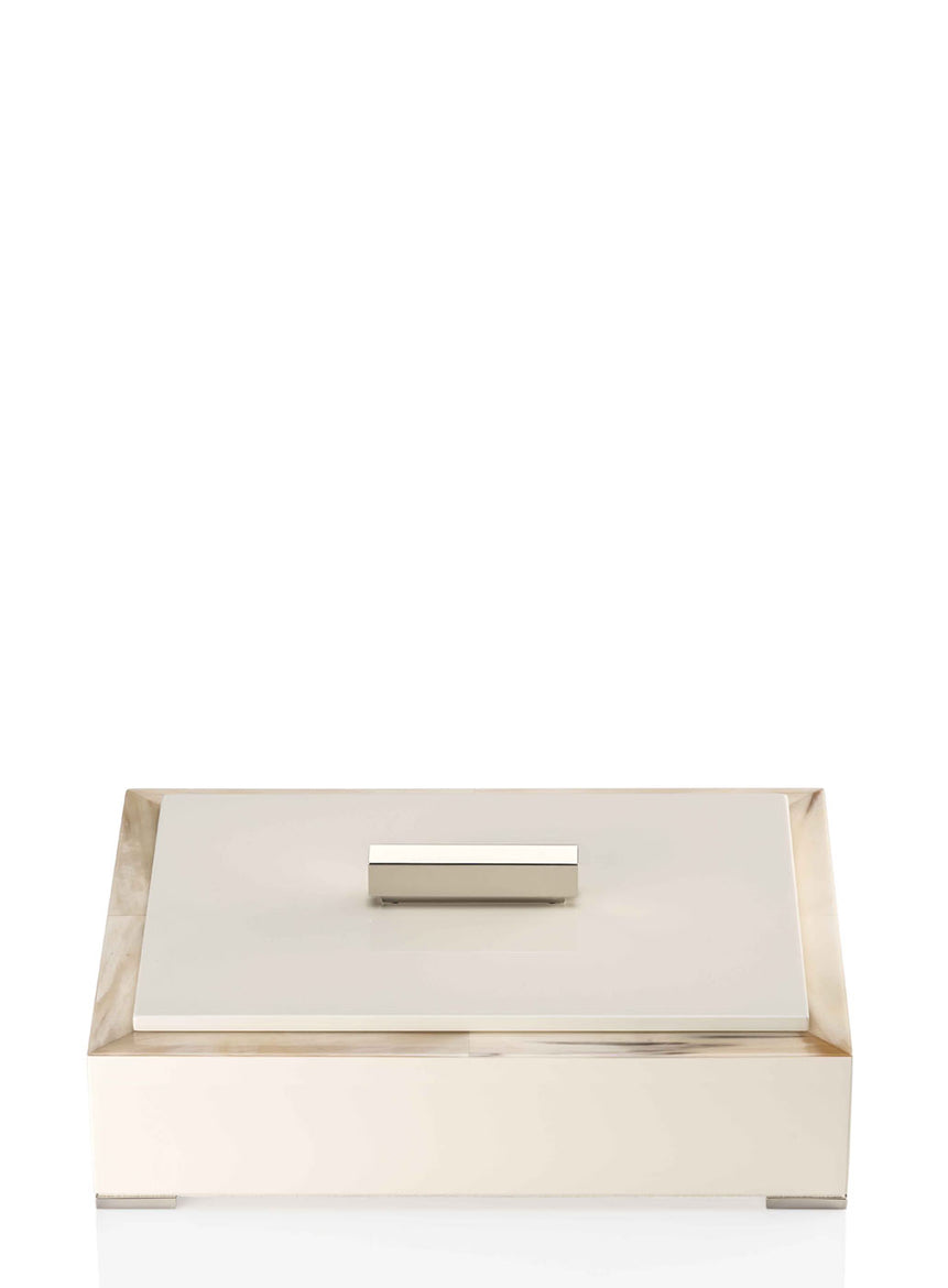 SELENE Box - Rectangular box in horn and wood with lacquered ivory gloss finish - LAZADO