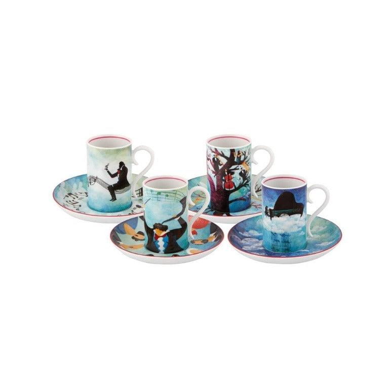 Set 4 Coffee Cups & Saucers - Fur Beethoven - LAZADO