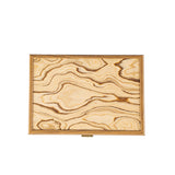 WALNUT WOODEN BOX with natural Italian Olive burl top by Manopoulos - Close-up