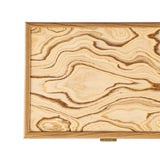 WALNUT WOODEN BOX with natural Italian Olive burl top by Manopoulos - Detail View