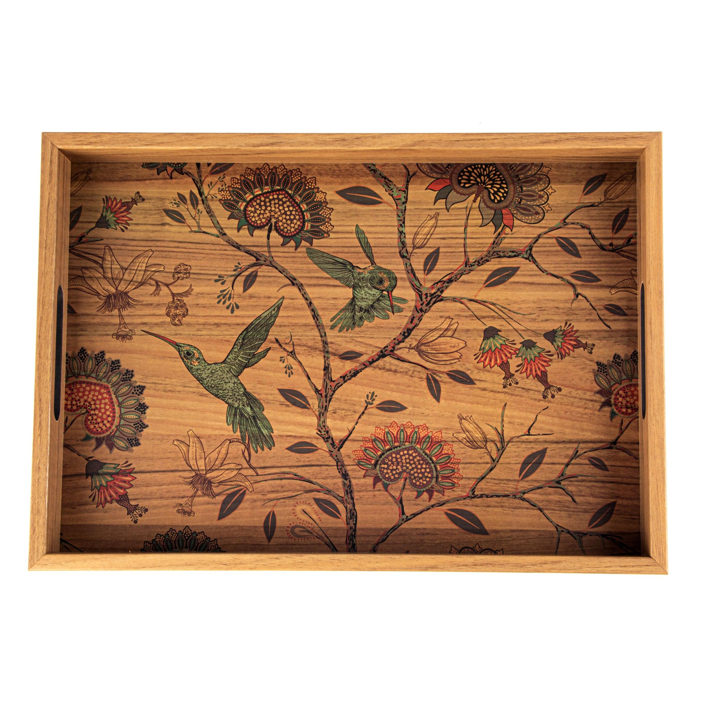 WOODEN TRAY with printed design - BIRDS - LAZADO