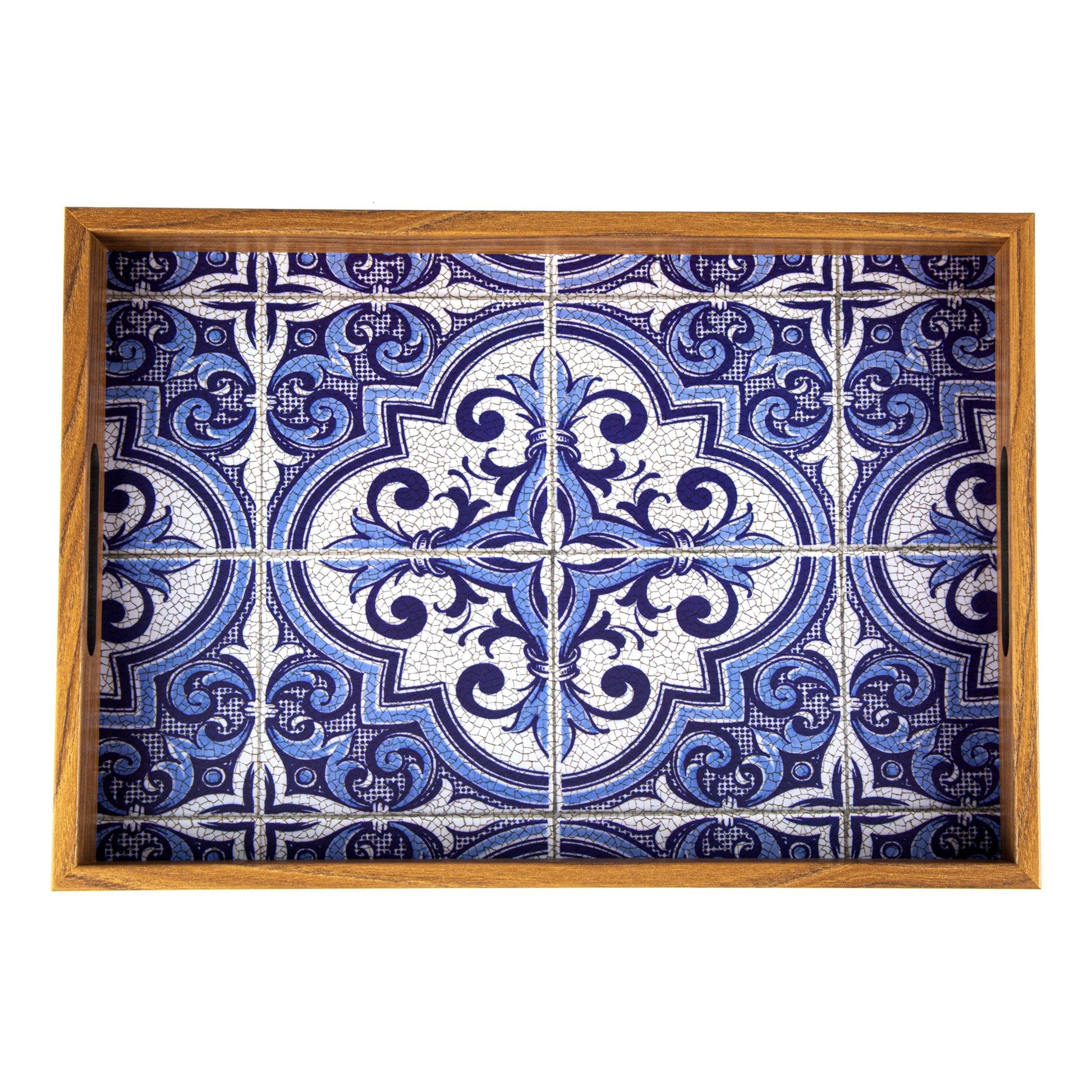 WOODEN TRAY with printed design - BLUE MOSAIC - LAZADO
