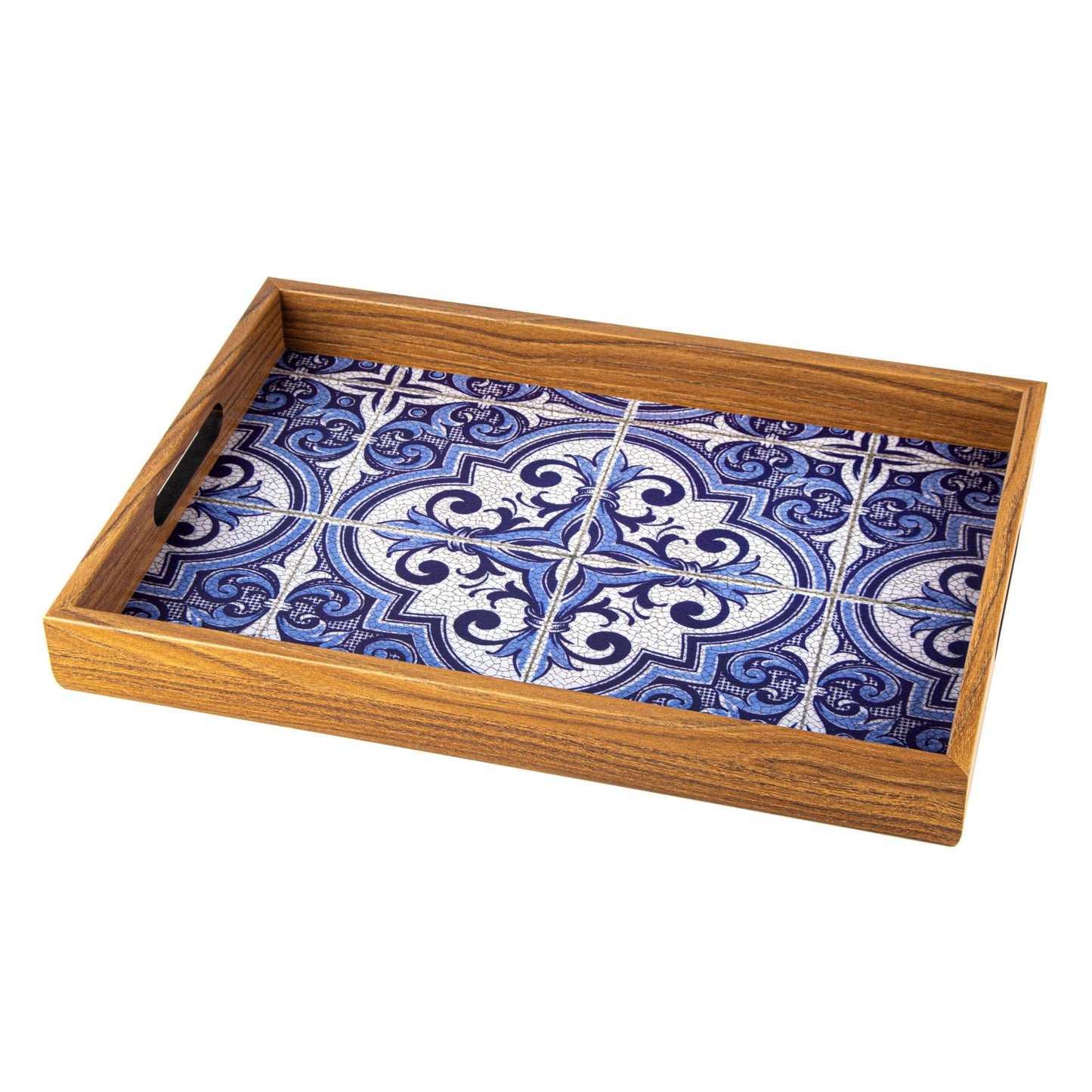 WOODEN TRAY with printed design - BLUE MOSAIC - LAZADO