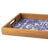 WOODEN TRAY with printed design - BLUE MOSAIC by Manopoulos - Detail View