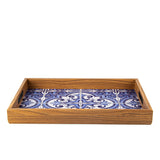 WOODEN TRAY with printed design - BLUE MOSAIC by Manopoulos - Close-up