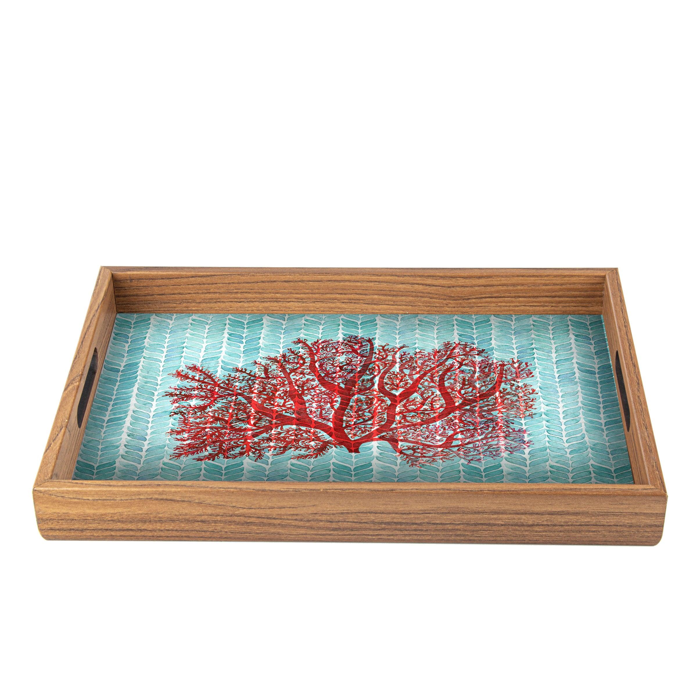 WOODEN TRAY with printed design - CORAL - LAZADO