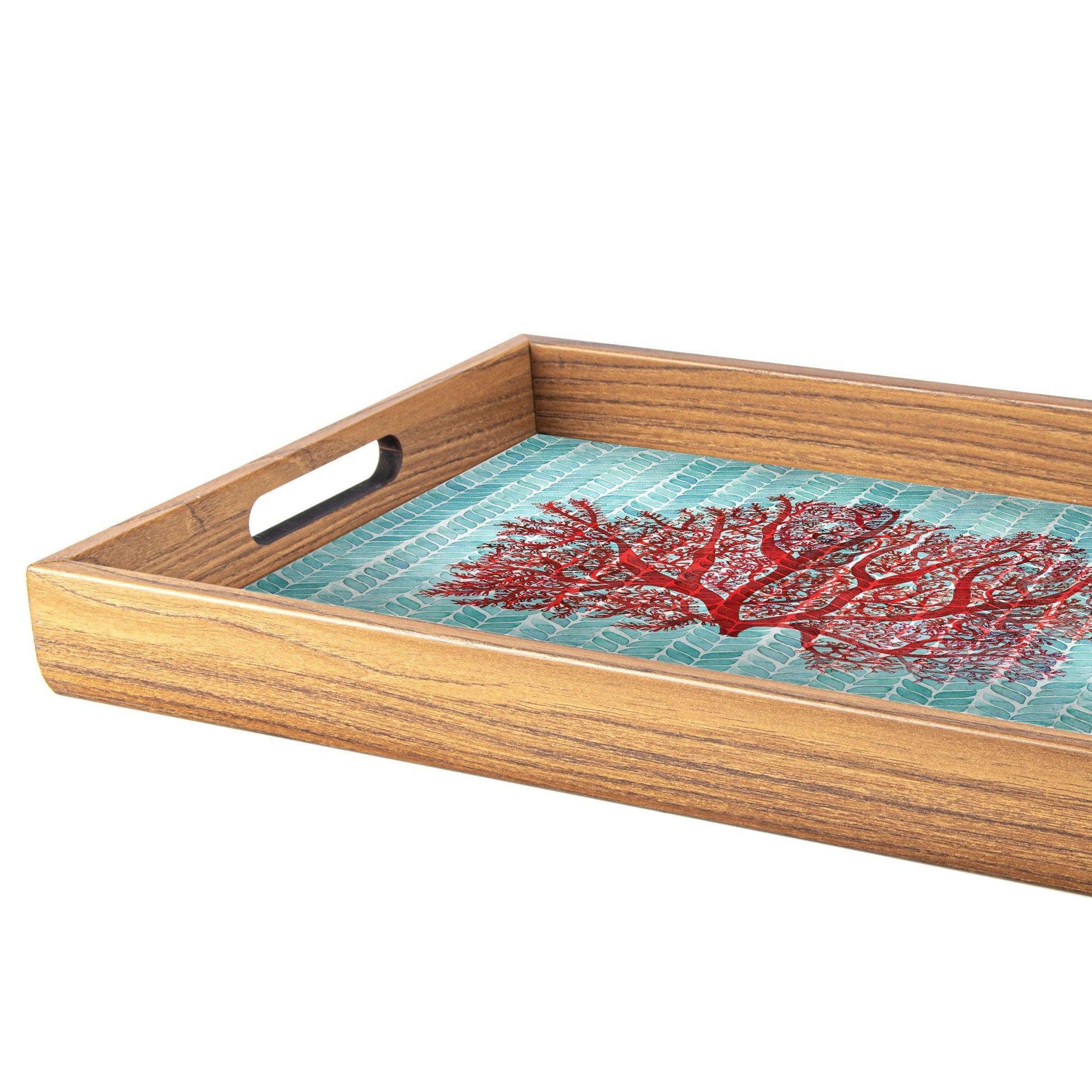 WOODEN TRAY with printed design - CORAL - LAZADO