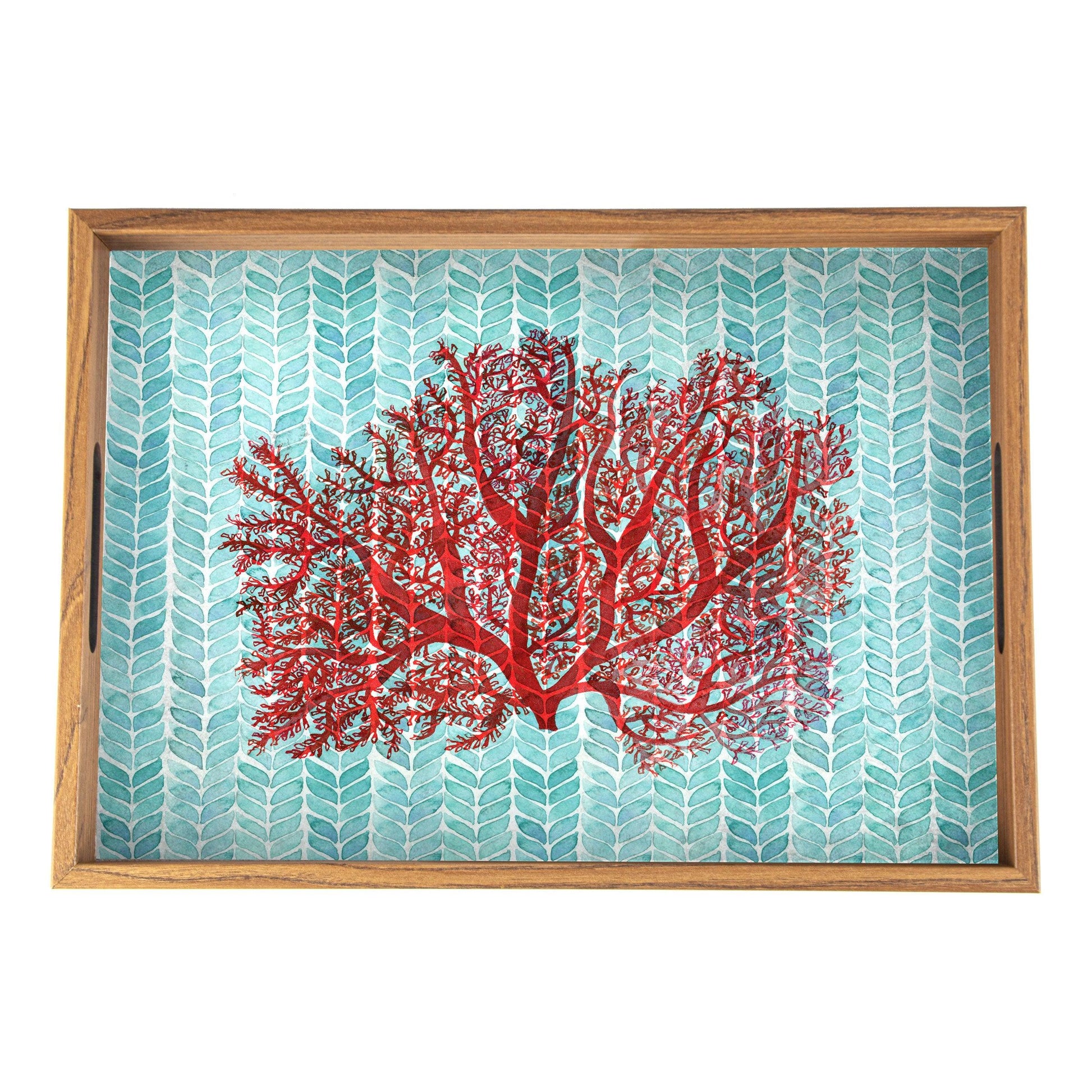 WOODEN TRAY with printed design - CORAL - LAZADO