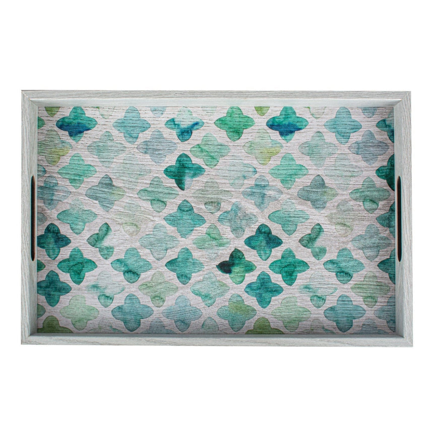 WOODEN TRAY with printed design - GREEN MOSAIC - LAZADO