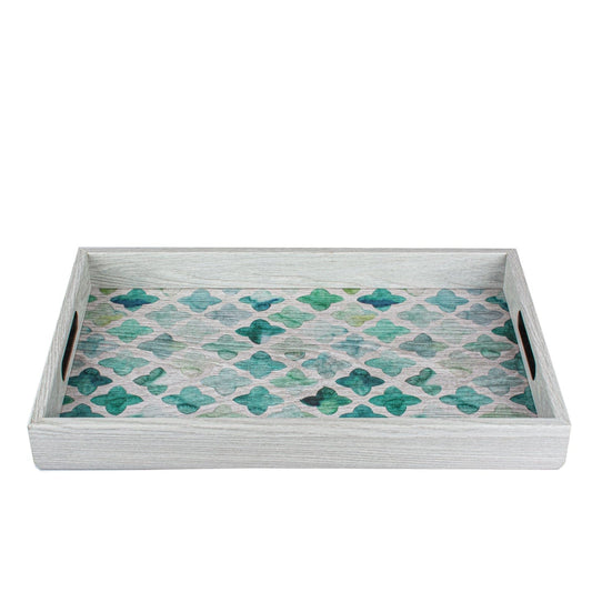 WOODEN TRAY with printed design - GREEN MOSAIC - LAZADO