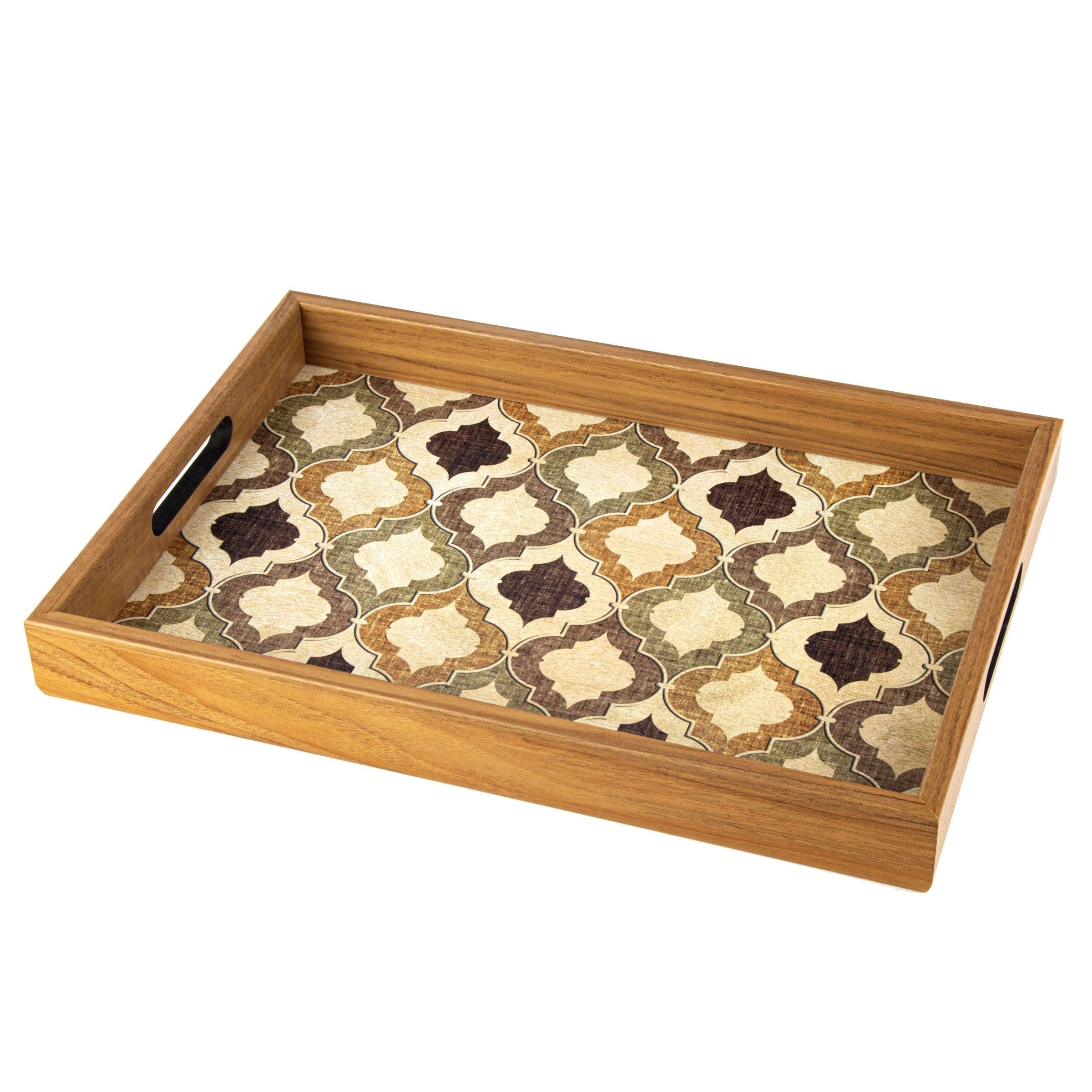 WOODEN TRAY with printed design - MOROCCAN STYLE - LAZADO