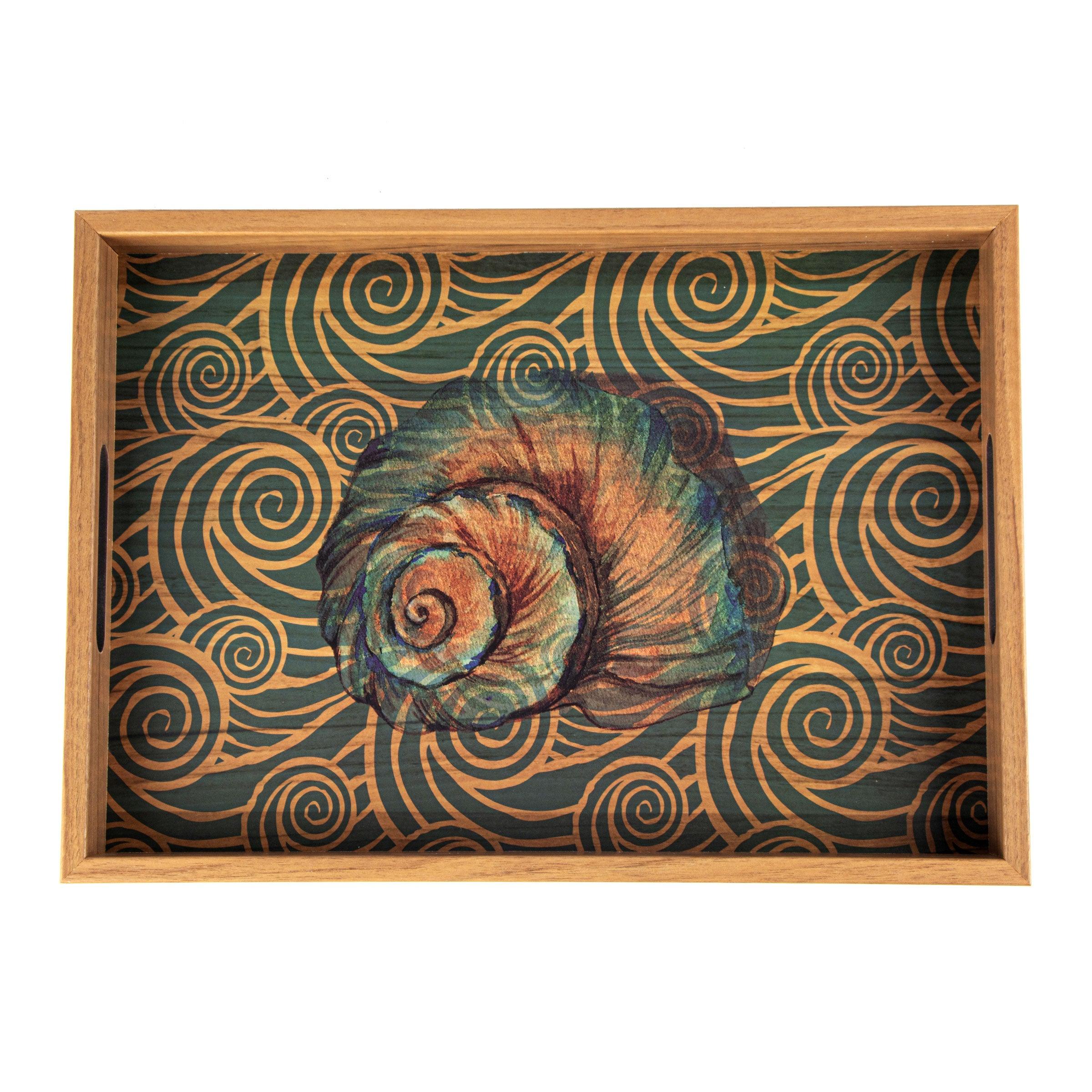 WOODEN TRAY with printed design - OCEAN - LAZADO