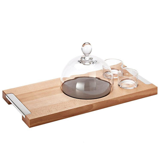 Wooden cheese set w/board dome and bowls - LAZADO